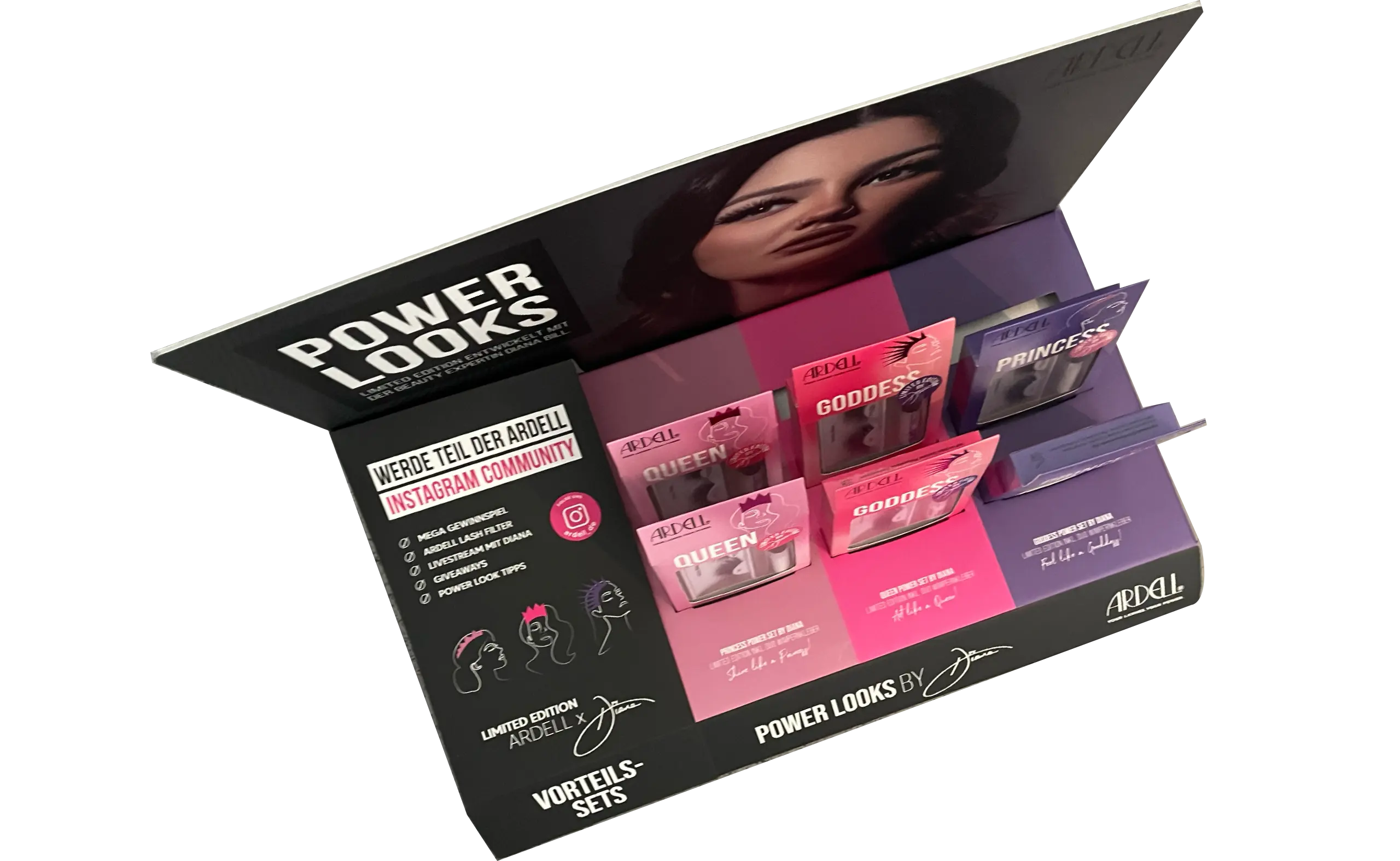 Packaging Design Ardell Display mit Produkten Lashes Wimpern