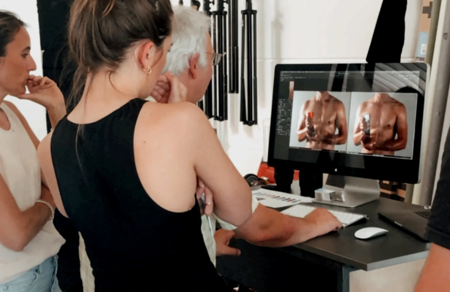 looking at photos on screen