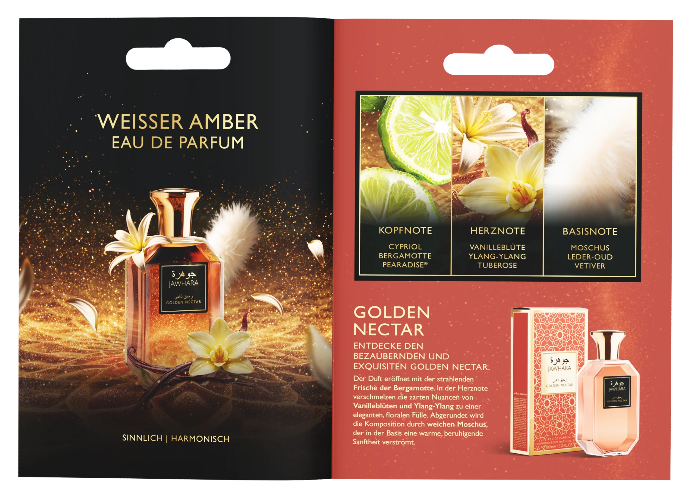Jawhara Collection arabische Düfte Wüste Regalbroschüre Mockup rose